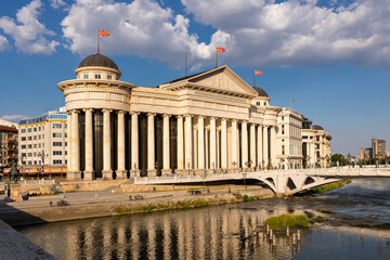 Scenic view of Archaeological Museum of Macedonia with elegant neoclassical columns and dome...