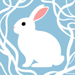 rabbit framed by white branches vector illustration for children