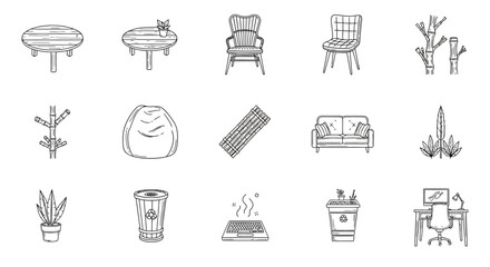 Naklejka premium line drawing furniture interior design elements sketched enhancing home decor vector illustration creating a minimalist aesthetic