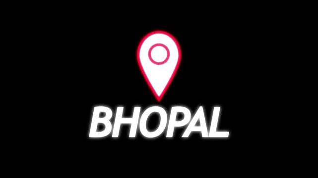 location of the city of BHOPAL ,the name of the place with the location has been displayed, sign animated alpha channel 4k video GPS location,location has been displayed,4K VIDEO