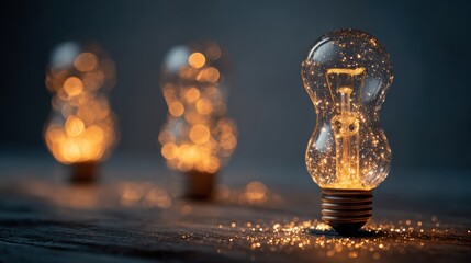 Great idea concept, Idea, innovation and inspiration, creativity with light bulbs that shine glitter on table, new ideas with innovative technology and creativity, business, education, technology
