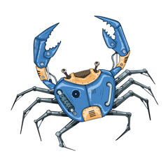 Blue mechanical crab futuristic design