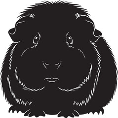 Adorable silhouette of a fluffy guinea pig with detailed fur texture and expressive eyes front facing portrait