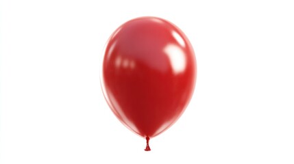 Shiny, red balloon with tied stem, isolated against plain white background, with soft lighting and blurred edges
