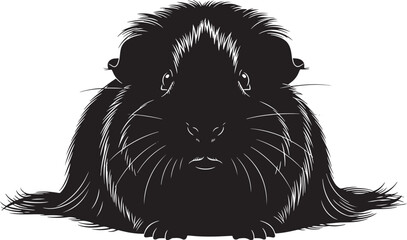 Adorable fluffy guinea pig portrait with detailed fur texture in a striking black and white graphic style for pet lovers