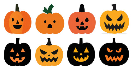 PNG Colorful cartoon jack-o'-lanterns variety, element set on transparent background