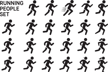 Naklejka premium Diverse running people silhouette set dynamic poses for fitness and sports