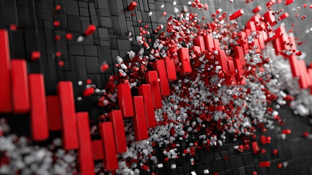 Abstract molecular structure with red and white atoms floating in 3D space on black background