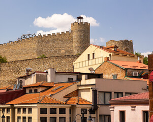Obraz premium View of stone walls of Skopje Fortress in old town of Skopje, North Macedonia