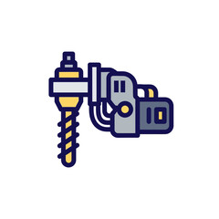 Illustration Vector Power Drill Icon Construction Tool Design for Industry Professional Modern Style Yellow Blue Accents
