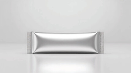 foil snack bar wrapper Shiny silver mockup isolated on white studio background for product design