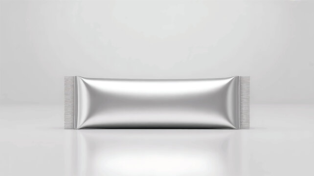 foil snack bar wrapper Shiny silver mockup isolated on white studio background for product design