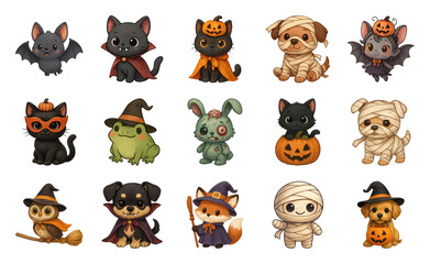Fototapeta premium PNG Cute Halloween animal characters, element set on transparent background