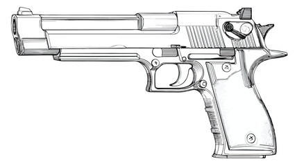 Detailed Gun Vector Drawing with Isolated Outline for Design Projects