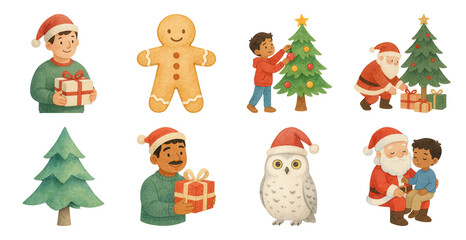 Fototapeta premium PNG Festive holiday characters illustration, element set on transparent background