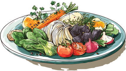 Elegant Vector Drawing of Food Plated Professionally with Detailed Outline