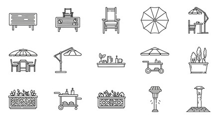 outdoor furniture collection patio chairs umbrellas and planters creating a relaxed outdoor space perfect for home decor and garden design ideas.