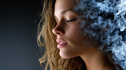 Fototapeta premium Woman with smoke around head showing emotion depth beauty confidence and creative fashion expression in surreal portrait photography