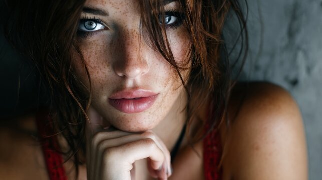 Woman with wet hair moody lighting showing emotion beauty vulnerability depth and strength in raw lifestyle portrait photography concept