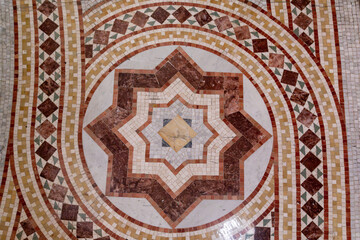Red and Gold Marble Mosaic Floor Design on the Floor of the United States Capitol Building 