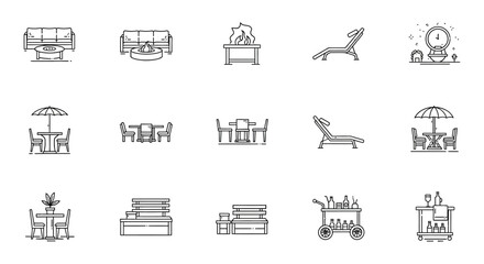 outdoor furniture icons illustrating backyard decor and patio design perfect for landscape architecture and home improvement blogs