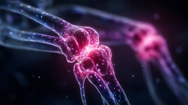 Digital representation illustrates inflammation and pain within a complex joint structure