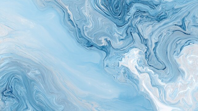 Abstract swirls of light blue, dark blue, and white resembling marble or a flowing fluid