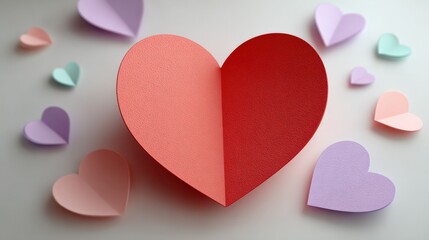 Fototapeta premium Colorful Paper Hearts in Various Shades on a Light Background