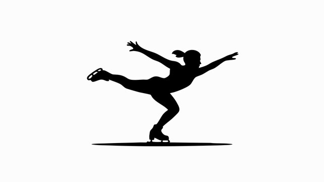 Black silhouette of a female figure skater in a graceful arabesque pose on a white background.