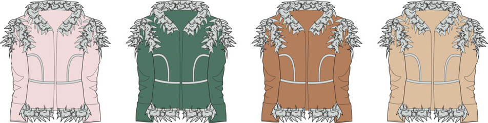 Elegant Fitted Jackets in Pink, Green, Brown and Tan with Floral Detailing