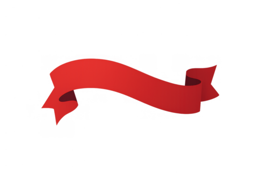 Wavy red ribbon banner design element flowing across for text, label, or announcement concept with copy space