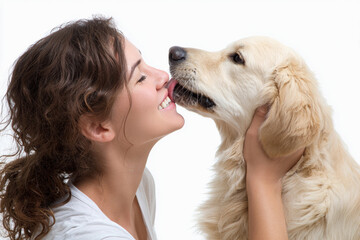大型犬ゴールデンレトリバーと女性の心温まる絆
