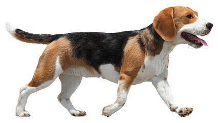 Beagle dog walking isolated on transparent background &ndash; cute tricolor pet animal