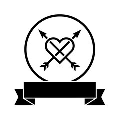 Vector art of heart pierced by arrows badge for love concept