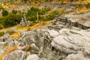 Landscape with rock formation The Stone Dolls of Kuklica near town of Kratovo, North Macedonia