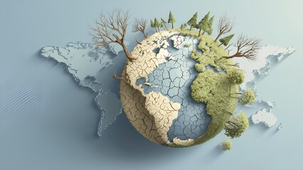 Global warming and climate change concept &ndash; earth cracking and deforestation illustration