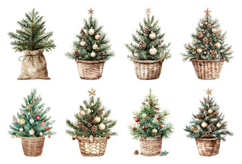 PNG Charming festive mini Christmas trees, element set on transparent background