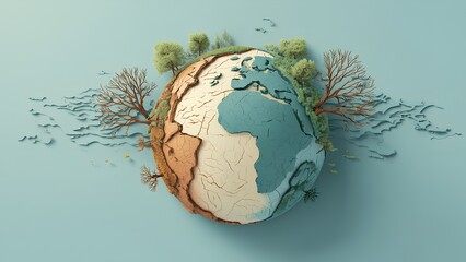 Global warming and climate change concept &ndash; earth cracking and deforestation illustration