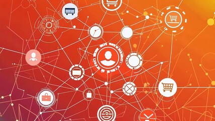 Digital network icons on orange background - Powered by Adobe