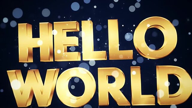 Golden Hello World Text Animation With Floating Particles and Bokeh Lights Motion Background