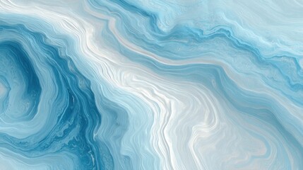Fototapeta premium Swirling pale blue & white fluid texture simulates rippled water, marbled stone, or ethereal waves