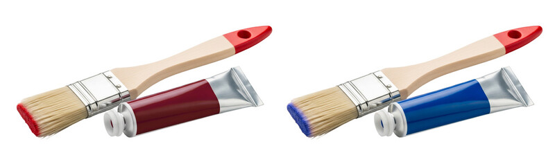 Paintbrush and Paint Tube Collection, red and blue.