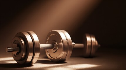 Heavy metallic weight lies on a dark surface under dramatic lighting