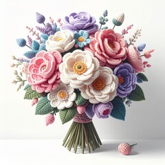 Elegant Bouquet of Crochet Flowers in Pastel Colors, Handmade Art