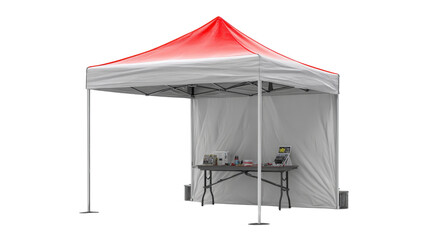 3d branded display tent with foldable table background isolated on a Transparent background, PNG file.