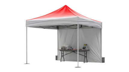 3d branded display tent with foldable table background isolated on a Transparent background, PNG file.
