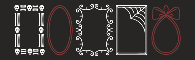 Collection of Halloween Frames with Skulls Spiderwebs and Decorative Borders