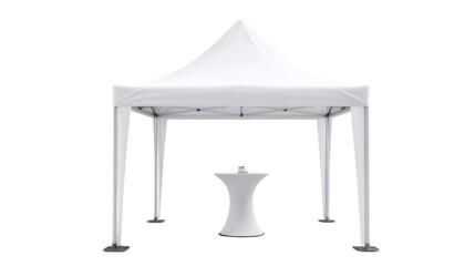 3d branded showcase tent with sleek table background isolated on a Transparent background, PNG file.