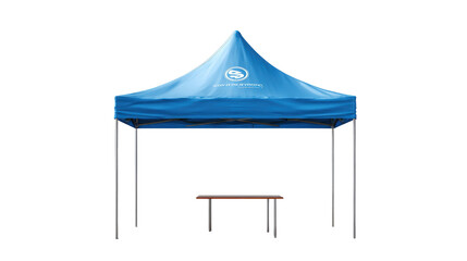 3d branded showcase tent with sleek table background isolated on a Transparent background, PNG file.