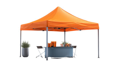 3d branded showcase tent with sleek table background isolated on a Transparent background, PNG file.